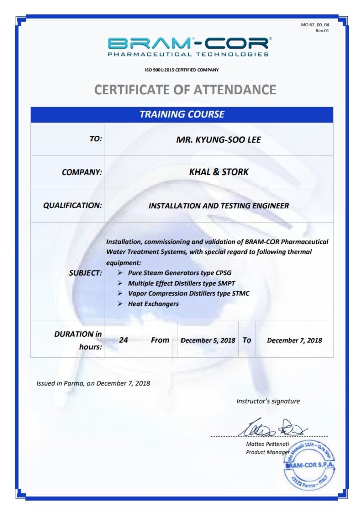 Bram-Cor Certificate of Attendance mr.kyung soo lee